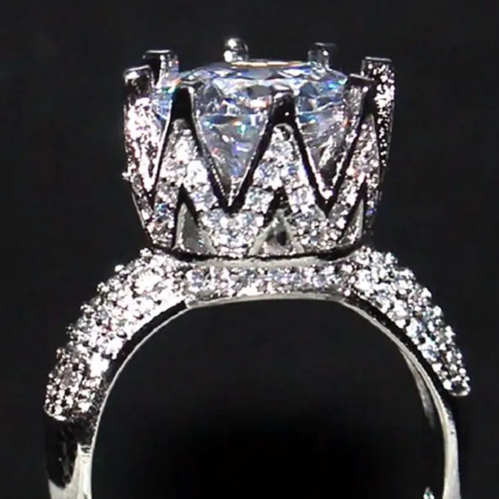 5 ct Diamond, Simulated Solitaire Cubic Zirconia, Crown, Engagement Ring, Sz 7
